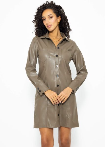 Sporty faux leather dress - taupe