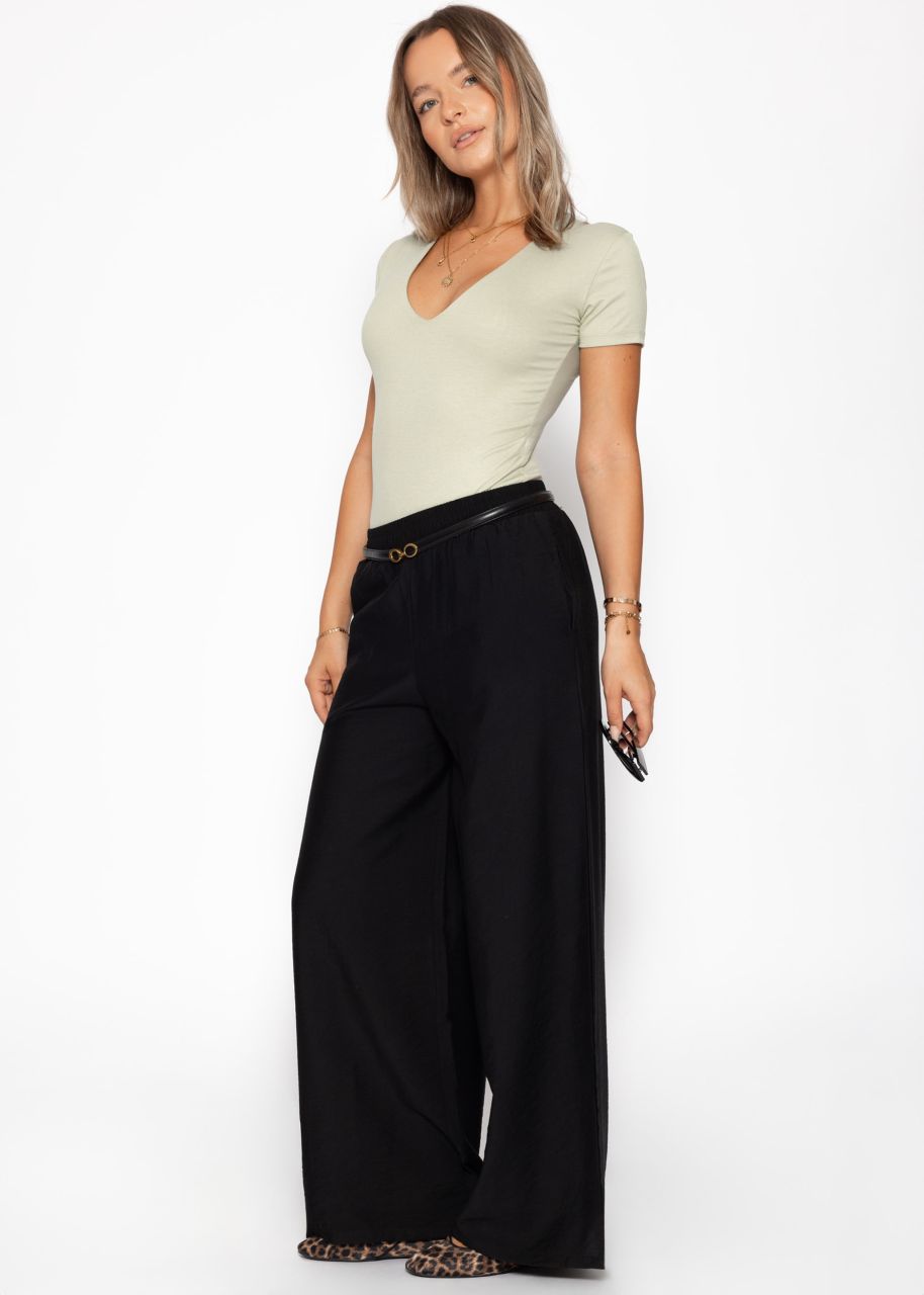 Shiny fabric trousers with straight leg - black