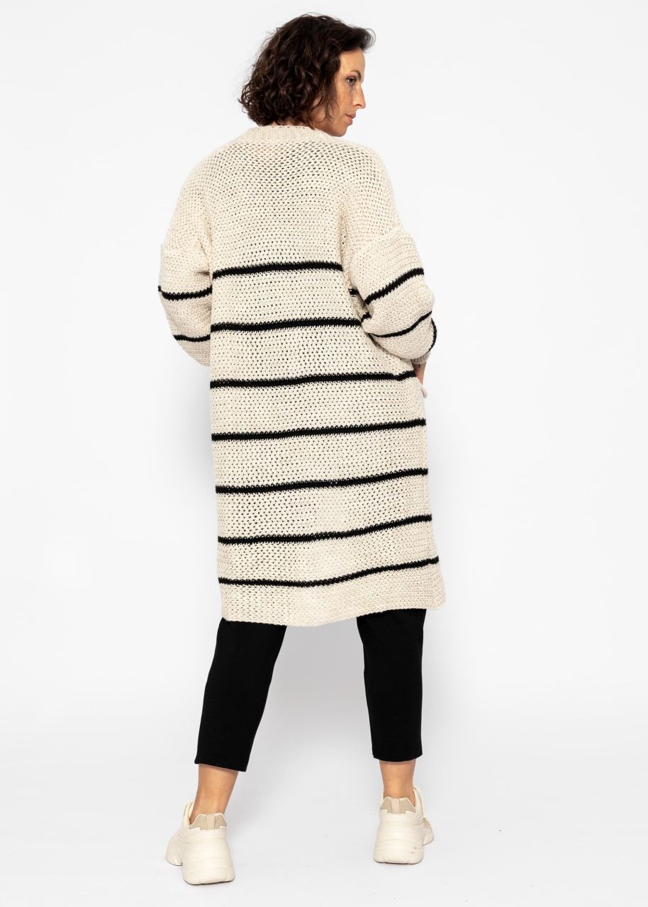 Long cardigan with stripes - beige-black