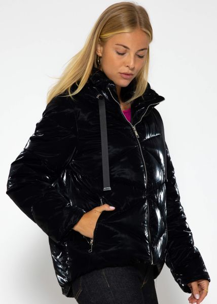 Puffer jacket with hood - black