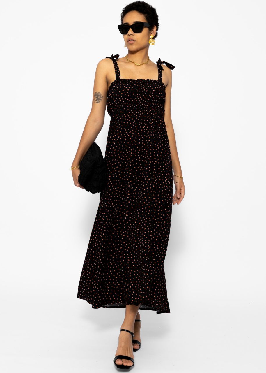 Strap dress with floral print - black