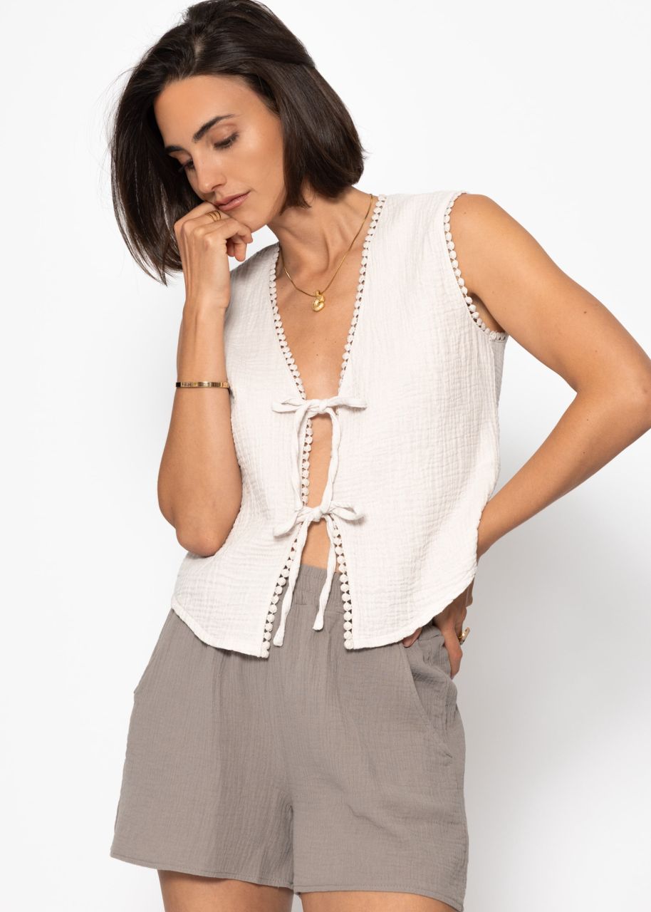 Muslin top with bows - light beige