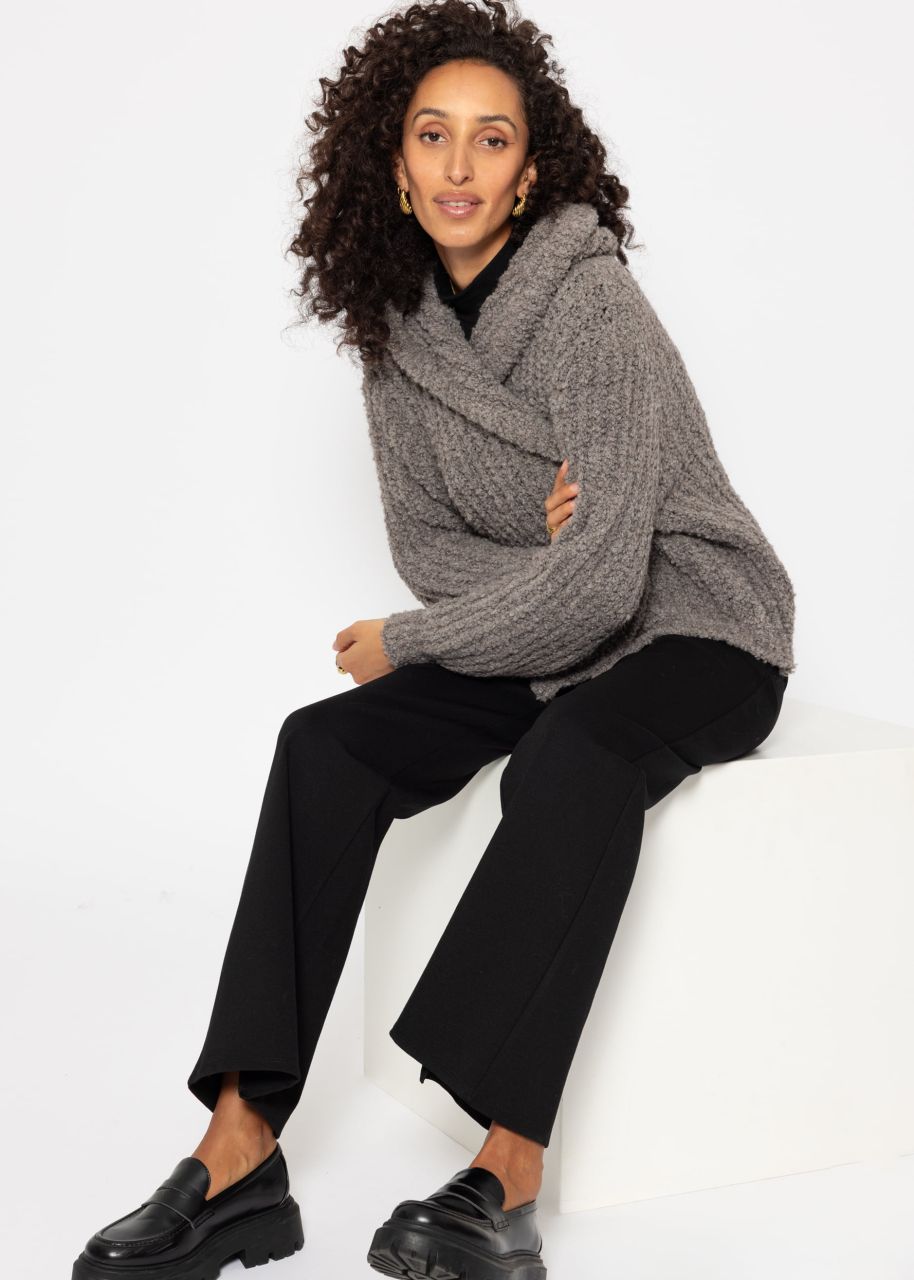 Bouclé cardigan with hoodie - taupe