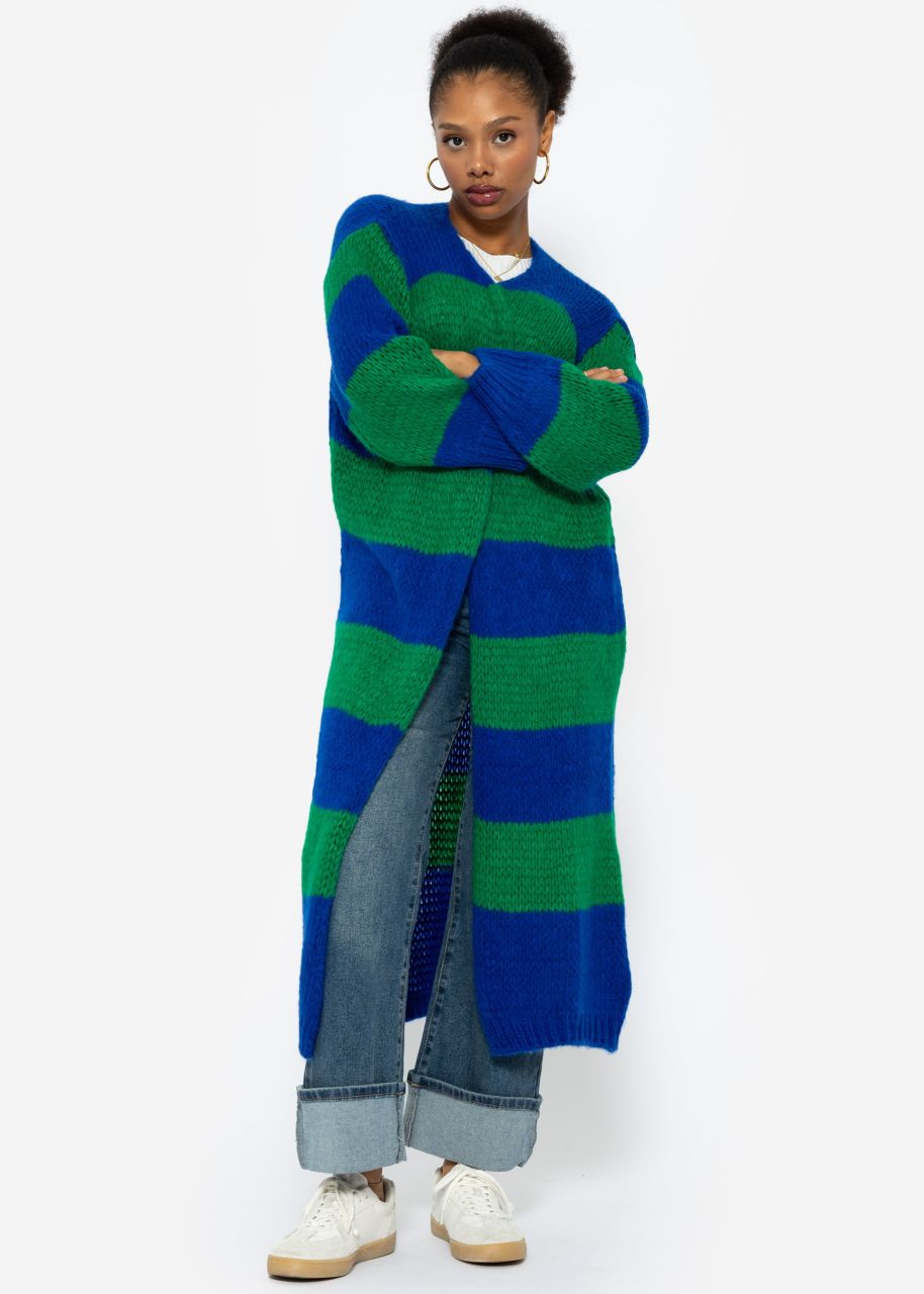 Extra long cardigan with block stripes - royal blue-green