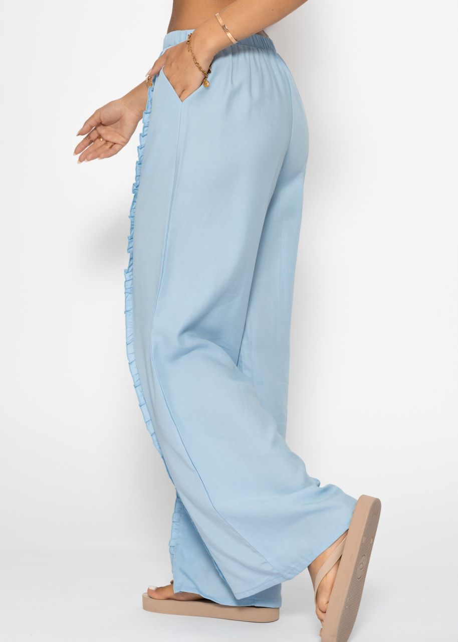 Trousers with wide leg and ruffle detail - light blue