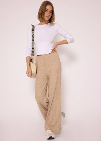 Ribbed trousers with wide leg, taupe