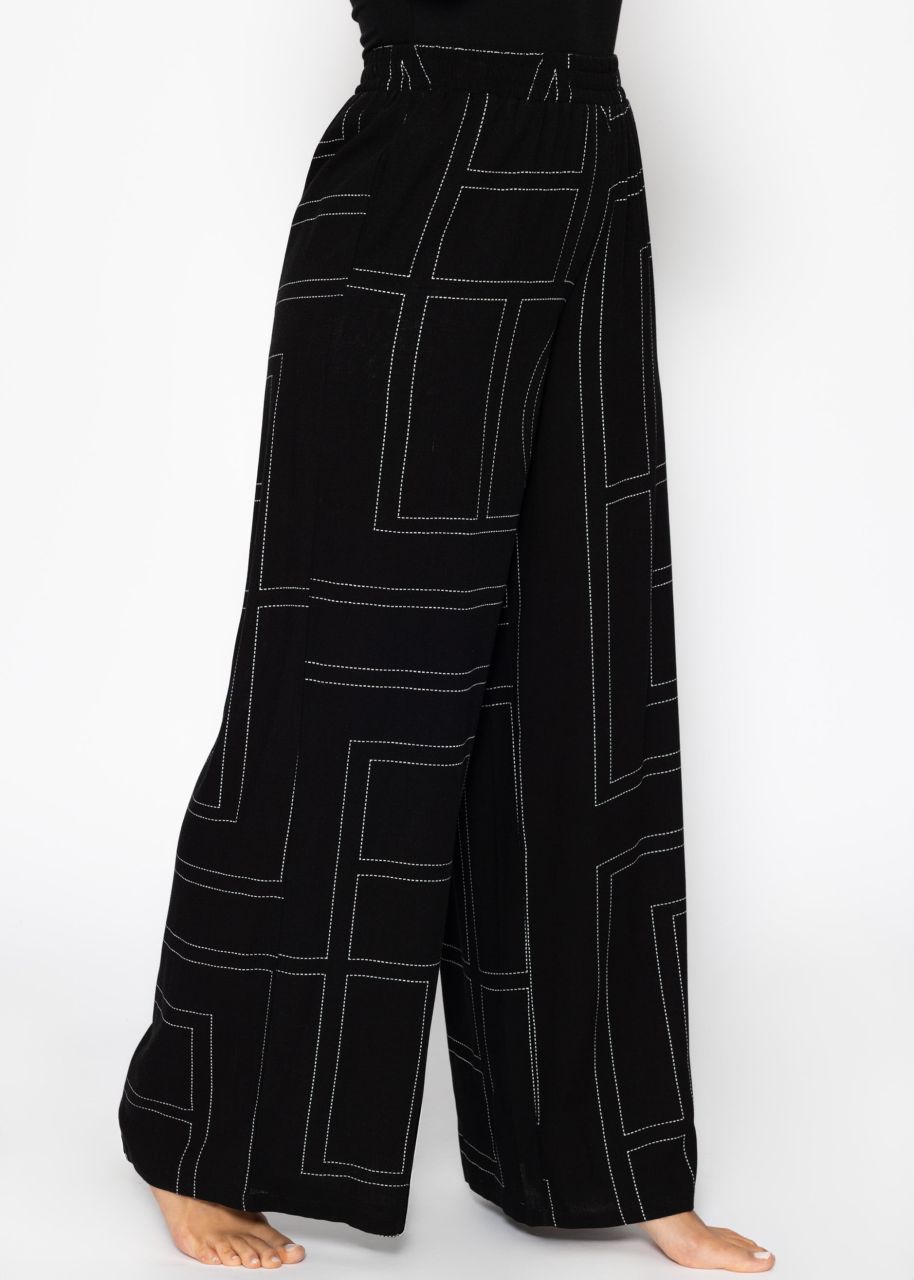 Slip-on trousers with print - black