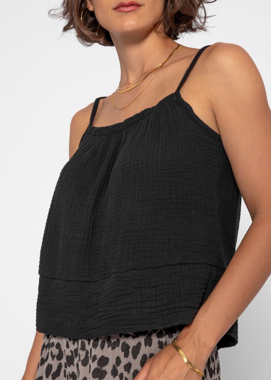 Muslin top with straps - black