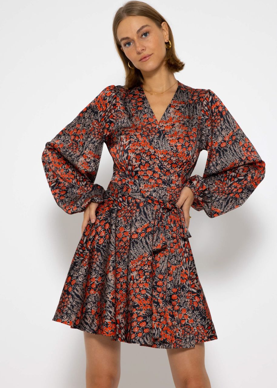 Elegant wrap dress with print - black-red