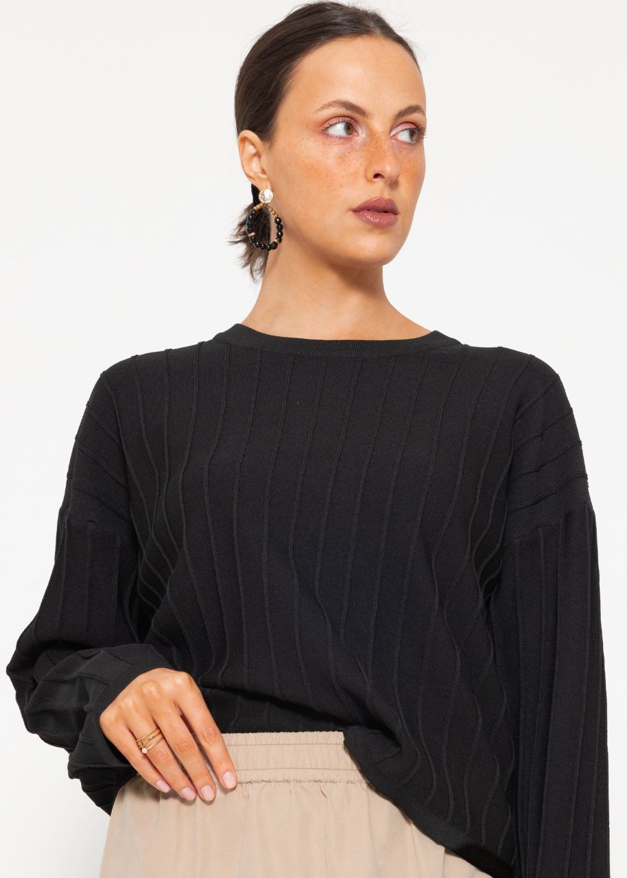 Fine sweater with ribbed texture - black