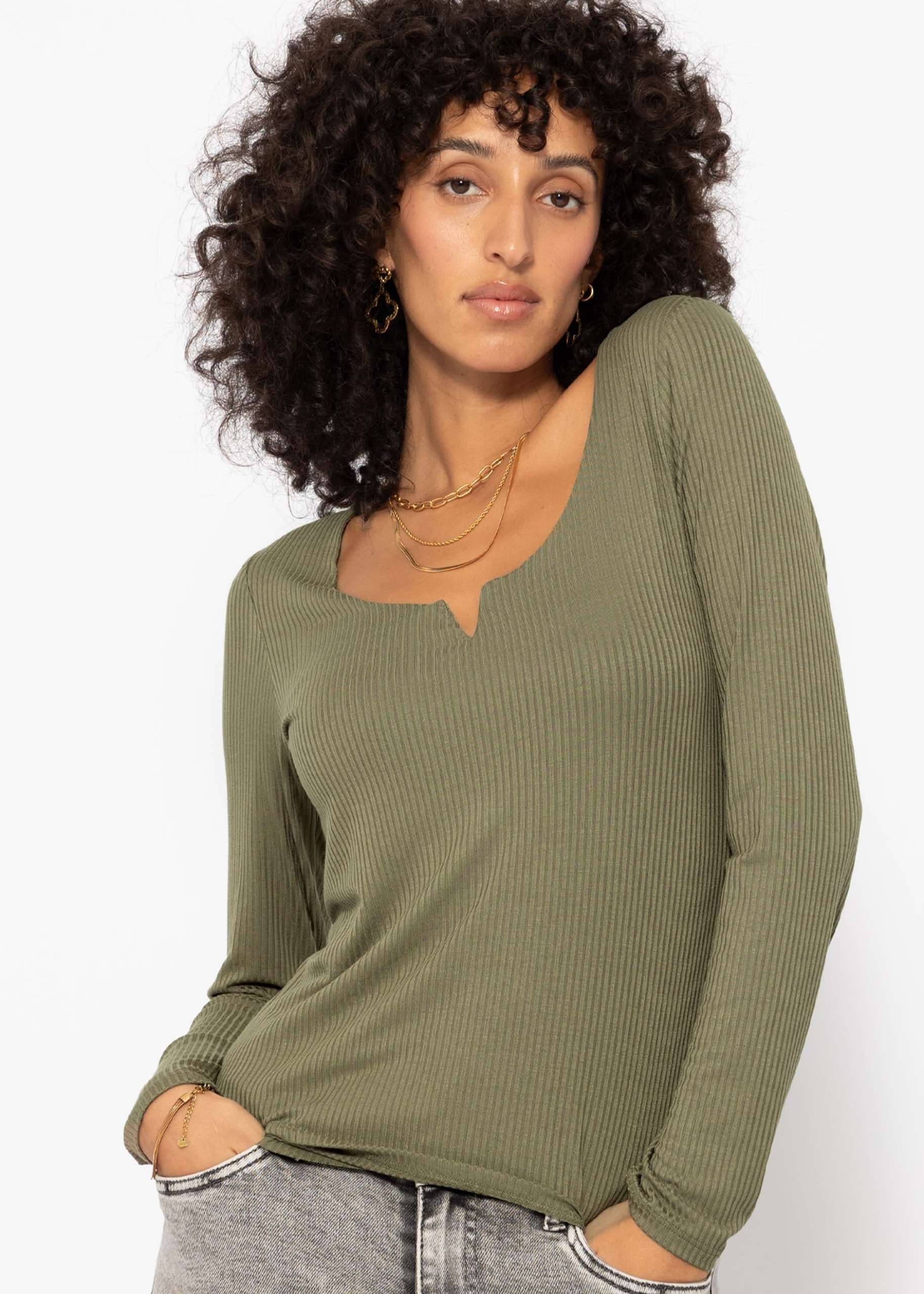 Ribbed long sleeve shirt - khaki