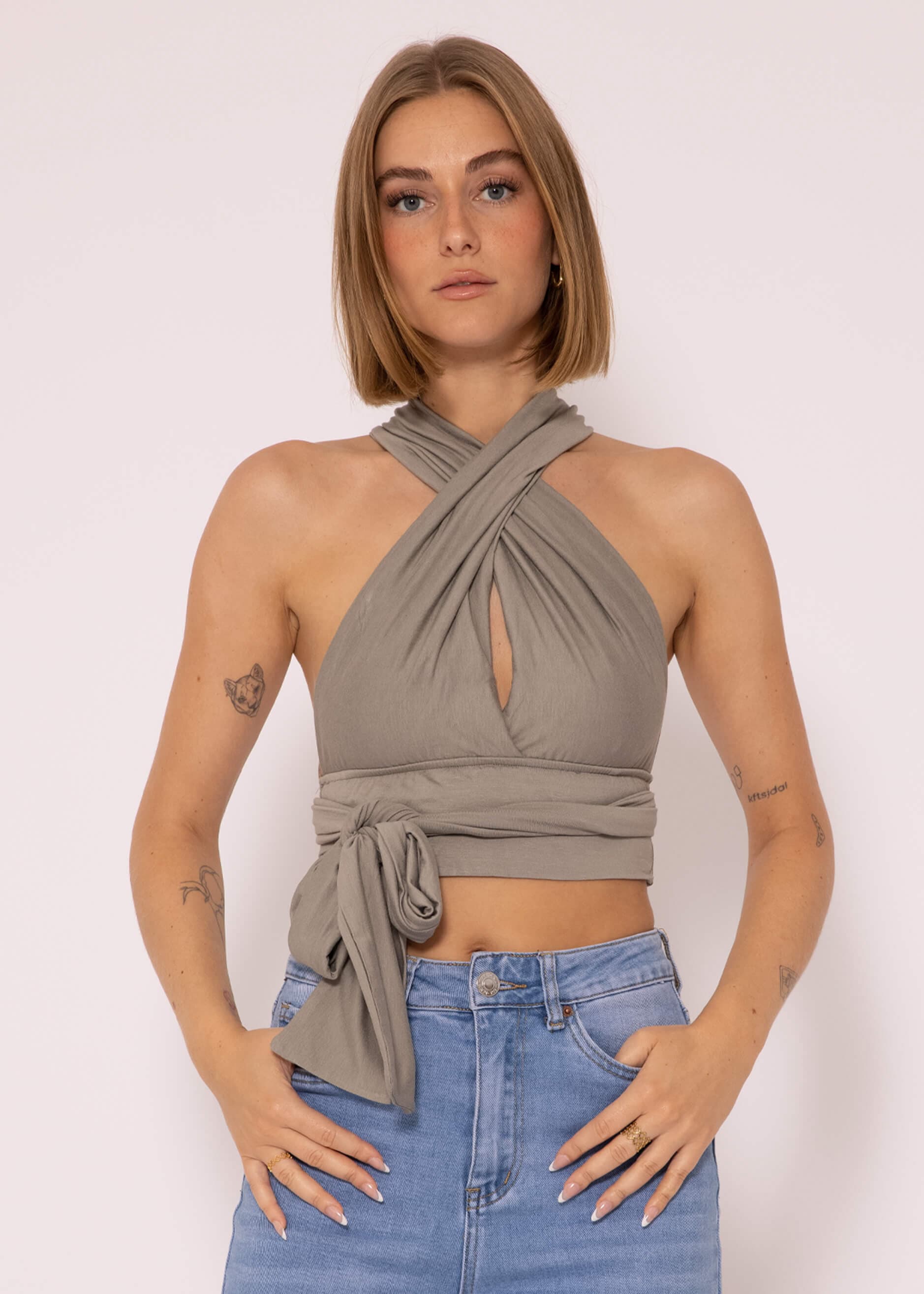 Black Crop Top - Multiway Wrap Crop Top - Wrap Halter Top