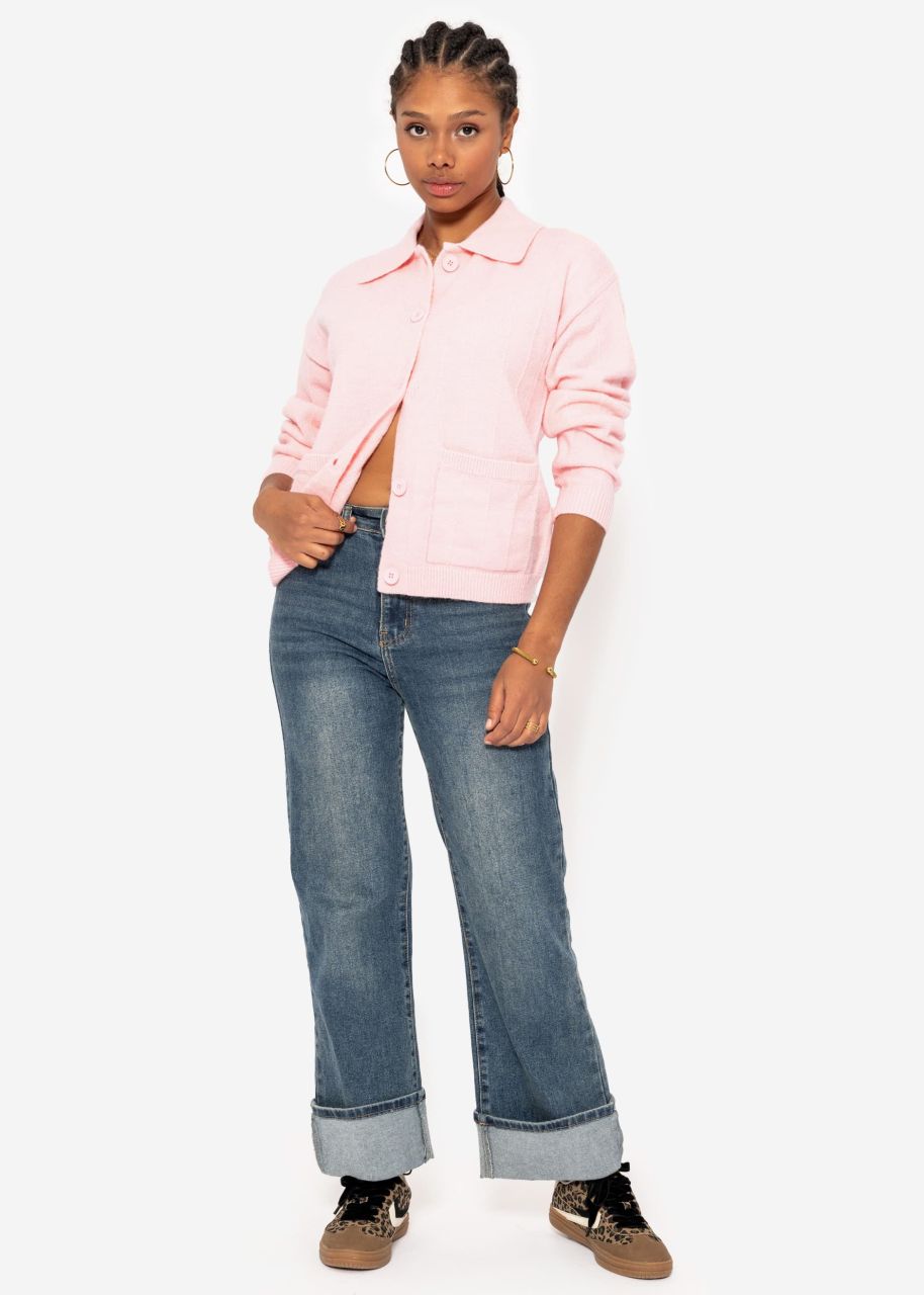 Cardigan with collar and button placket - pink