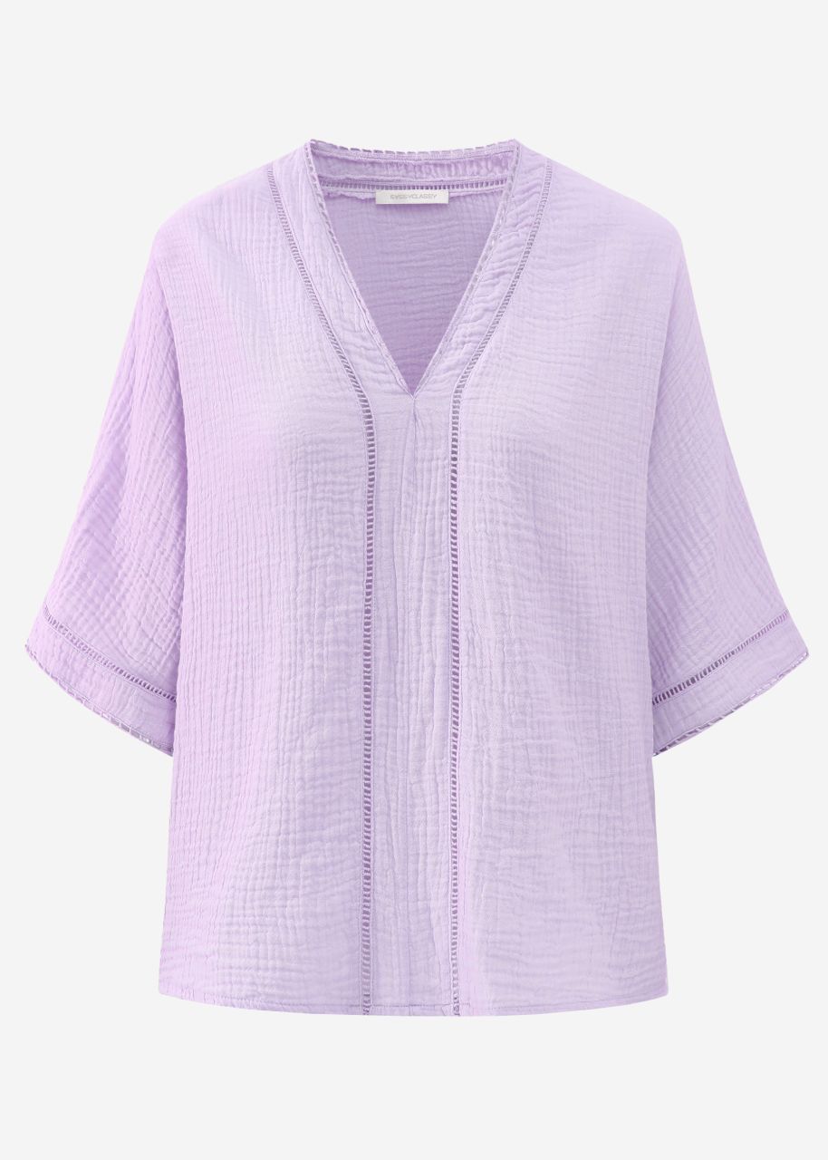 Musselin Bluse mit Spitzeneinsatz - flieder