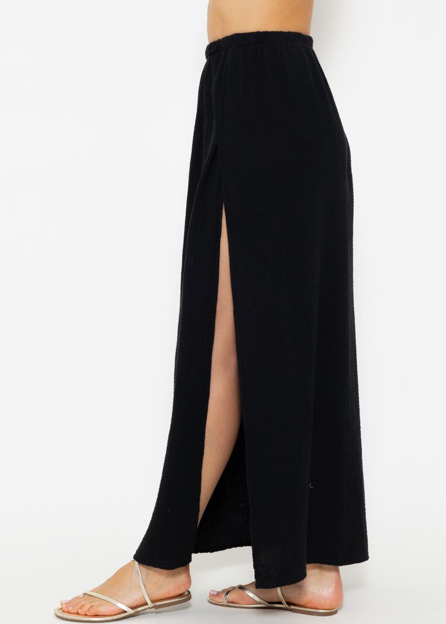 Long muslin skirt with high slit - black