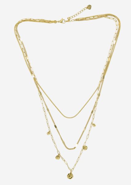 Triple necklace with discs - gold