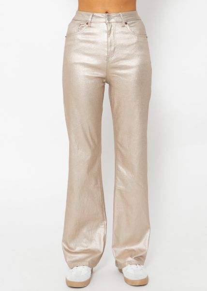 Highwaist jeans, metallic, with straight leg - gold
