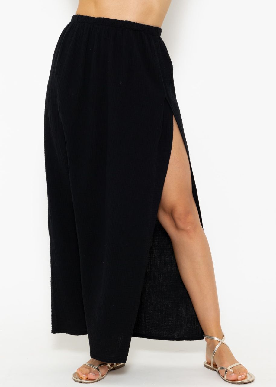 Long muslin skirt with high slit - black