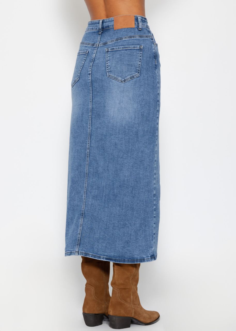 Midi jeans skirt with slit - blue