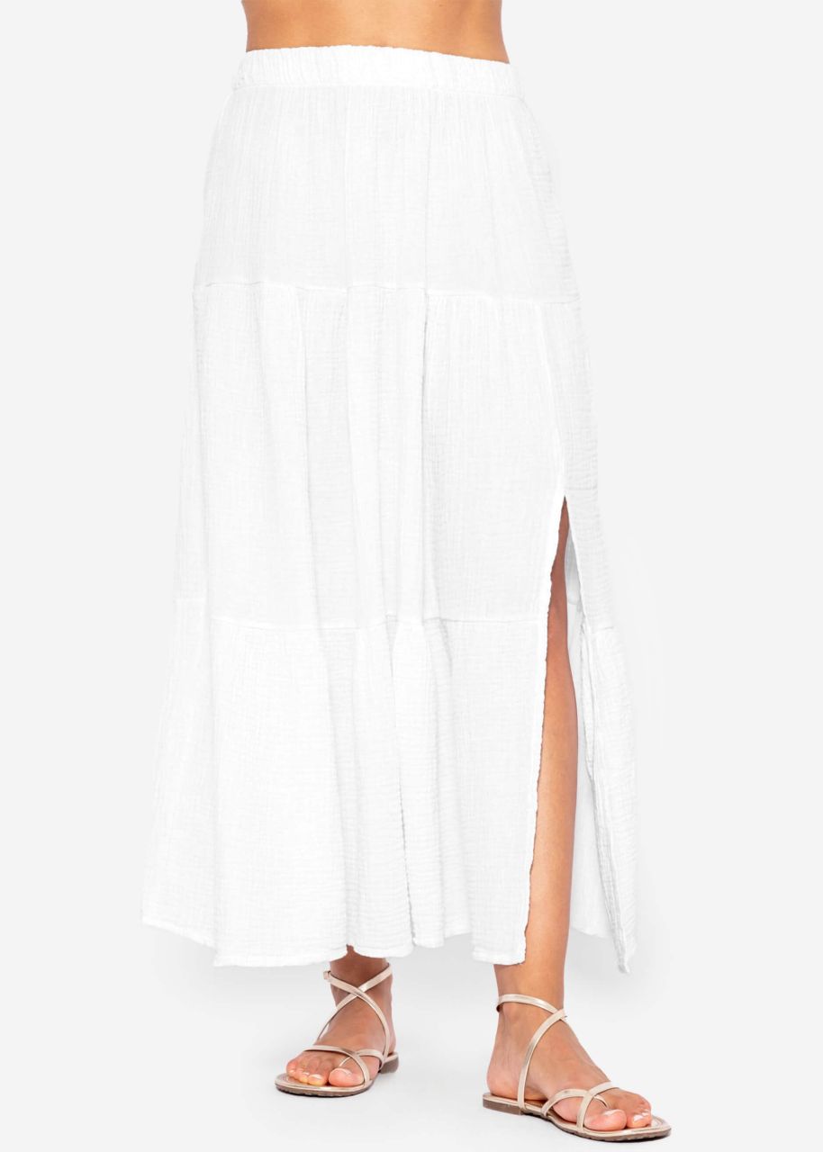 Muslin maxi skirt with slit - white