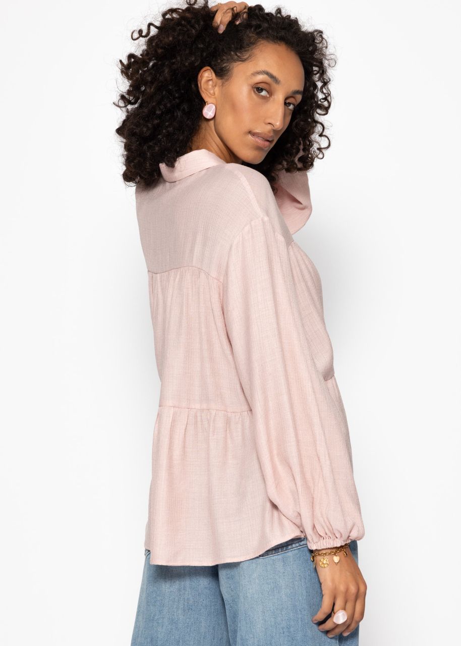 Lightweight blouse with flounces - dusky pink