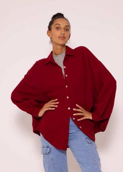 Muslin blouse oversize, short, dark red