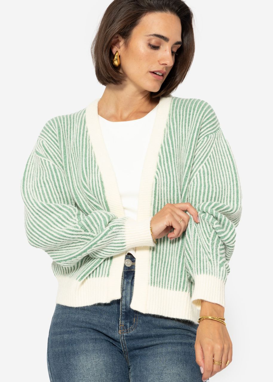 2-tone ribbed cardigan - offwhite-green