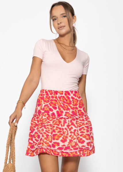 Musselin Rock mit Leo-Print - pink