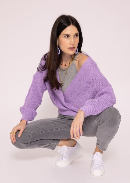 Ribbed cardigan to tie, lilac