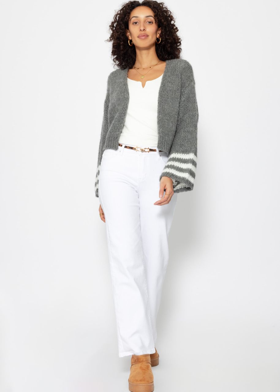 Cardigan with striped cuffs - dark gray