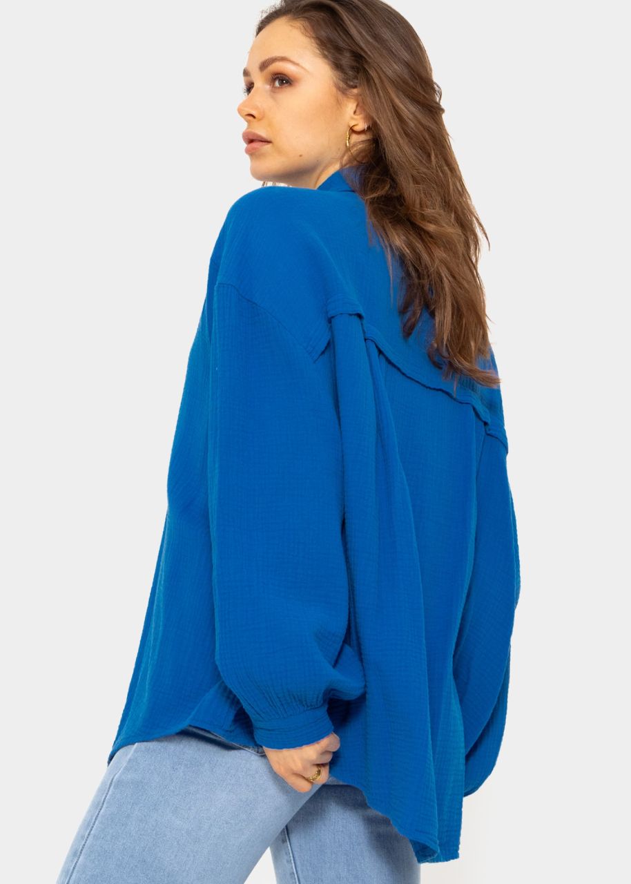 Muslin blouse oversize, short, royal blue