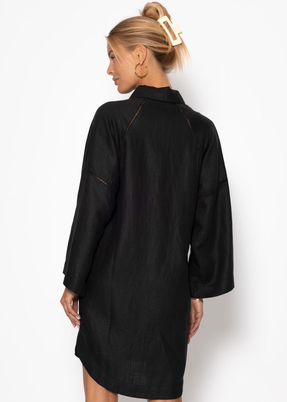 Linen dress with button placket - black