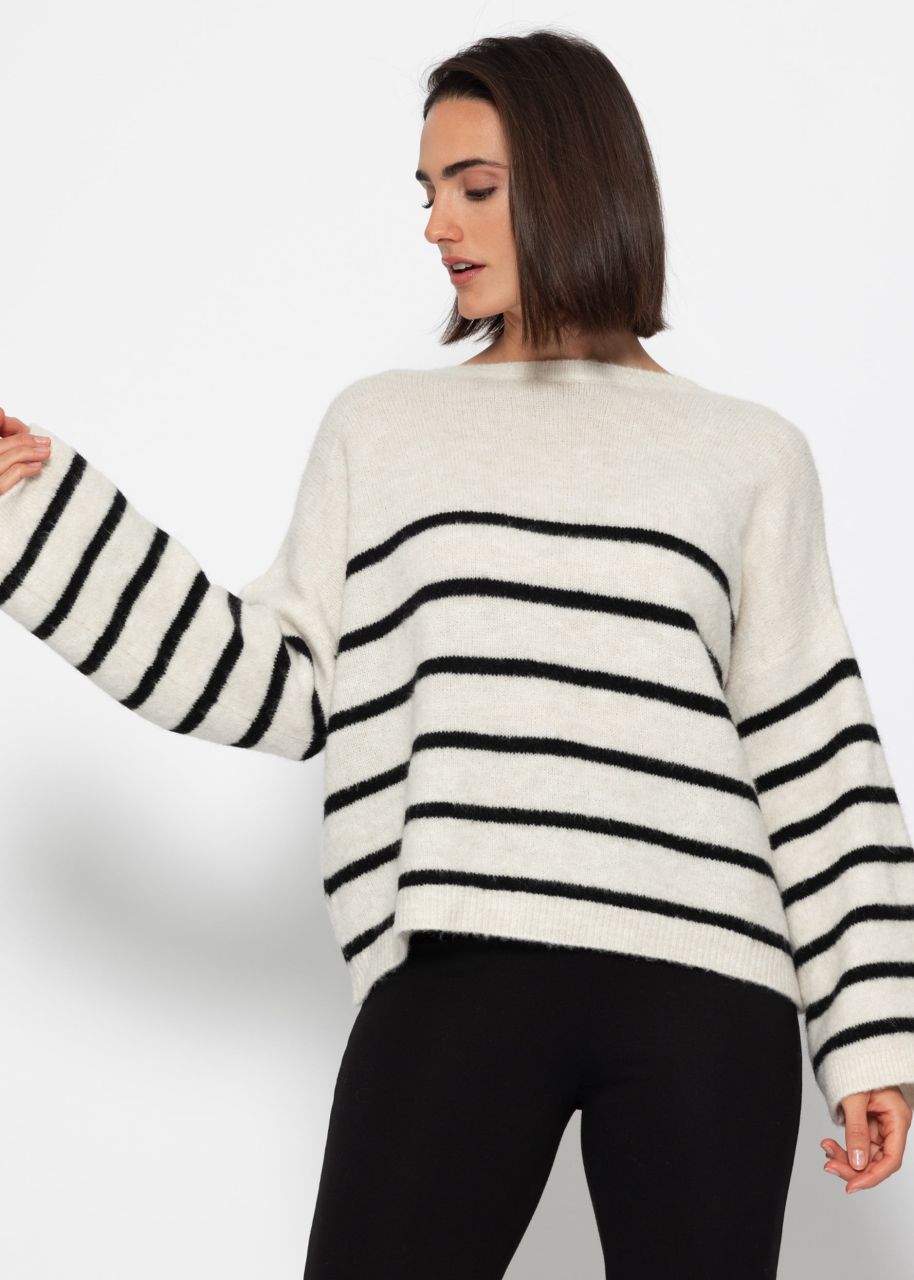 Striped sweater with low-cut back - offwhite