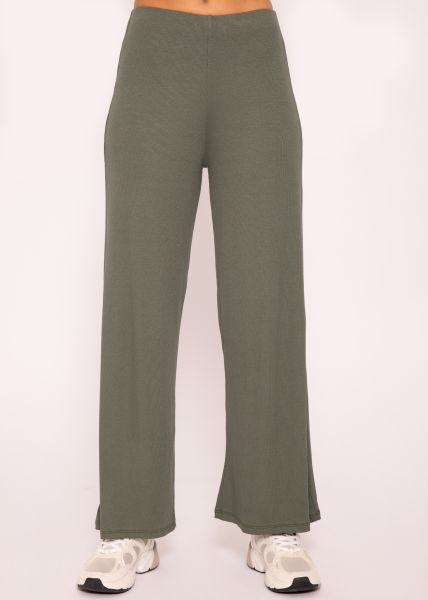 Ankle length rip jersey pants, khaki