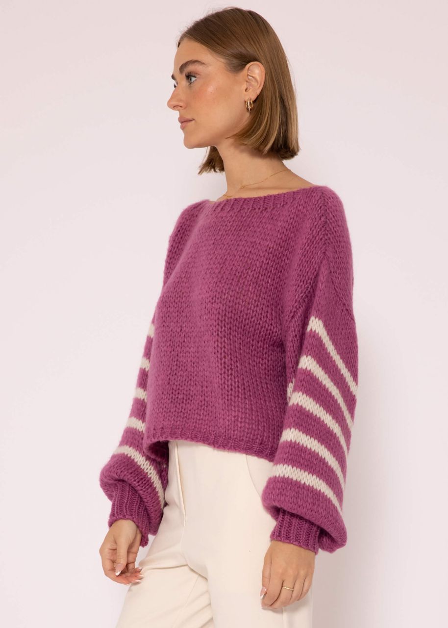 Jumper with striped sleeves - mauve-light beige