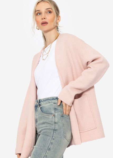 Open cardigan with patch pockets - pink