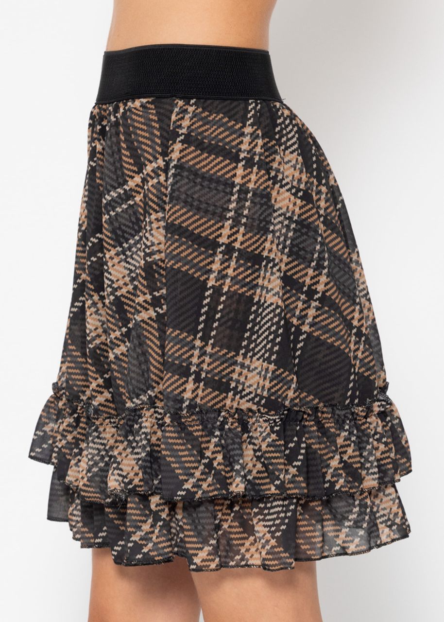 Flouncy skirt with ruffles in a check print - brown