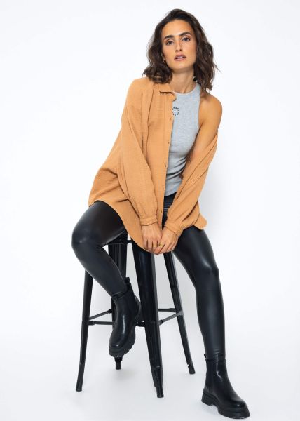 Muslin blouse oversize short - light brown