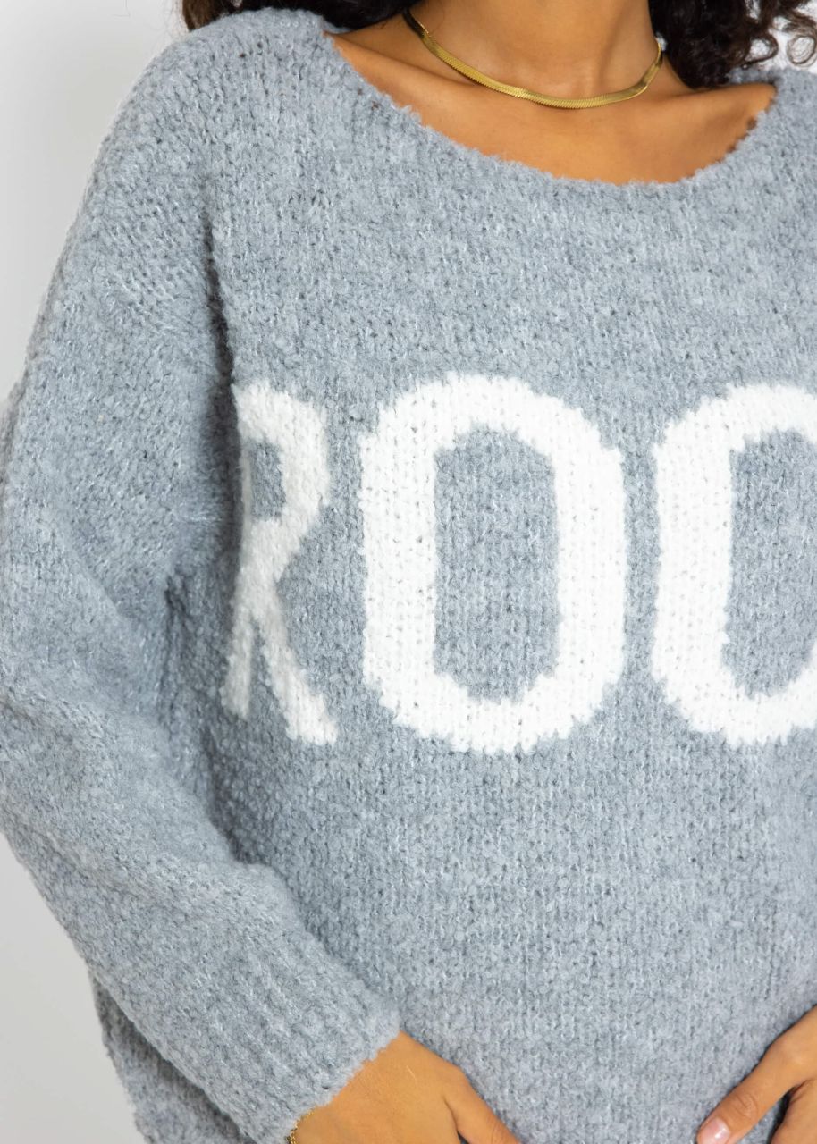 Oversize jumper with "Rock" lettering - grey-white