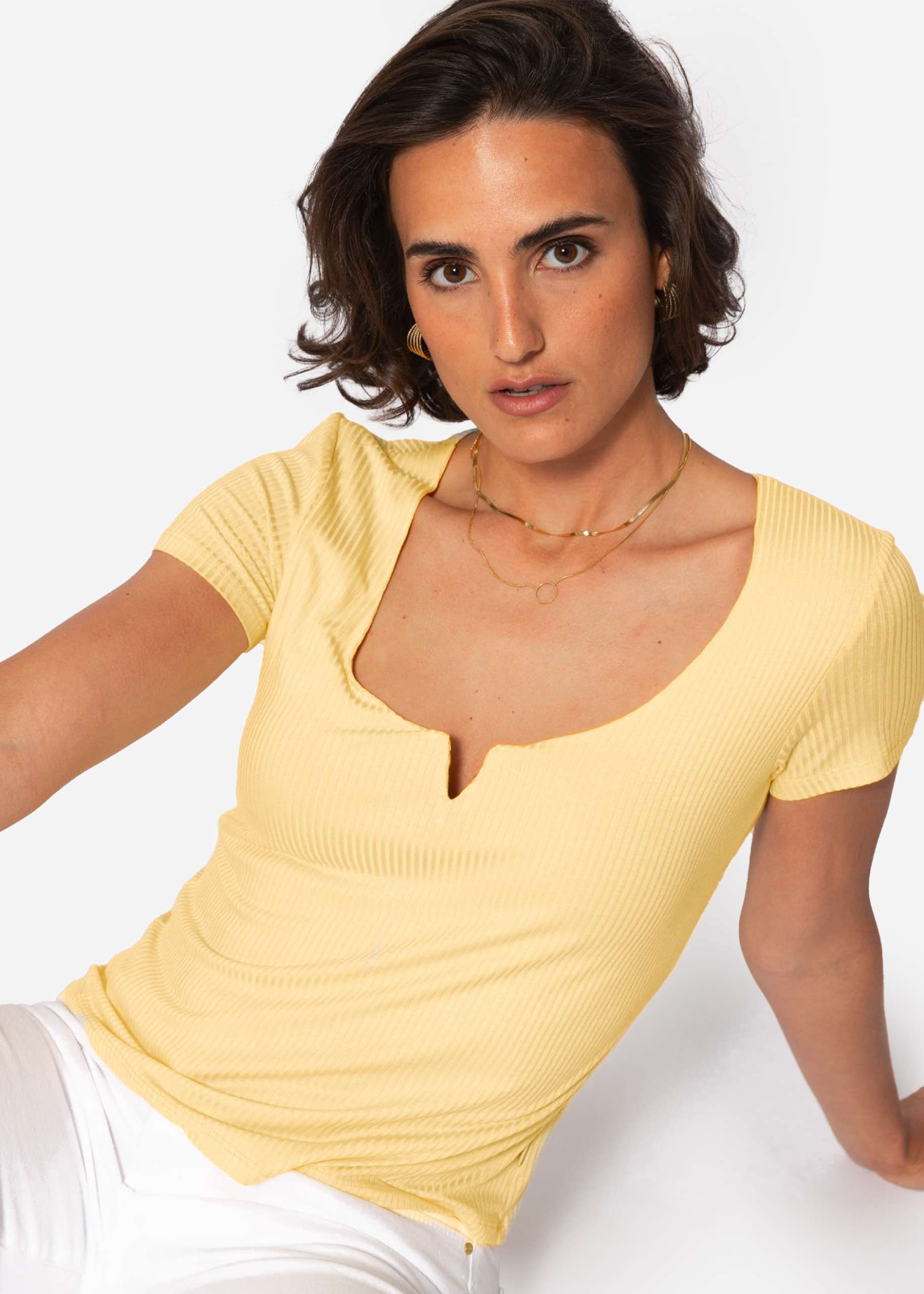 Ribbed T-shirt - yellow