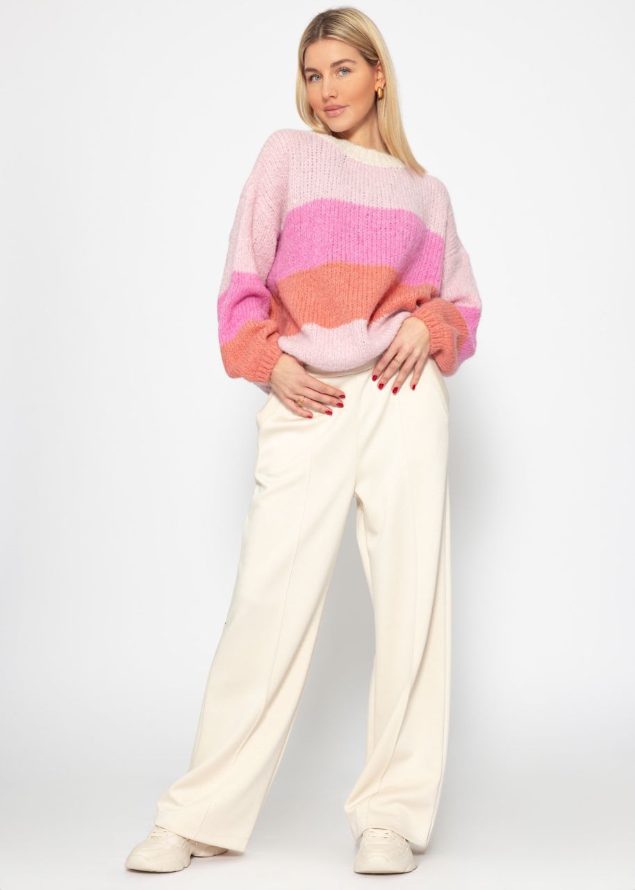 Striped knitted sweater - pink-peach