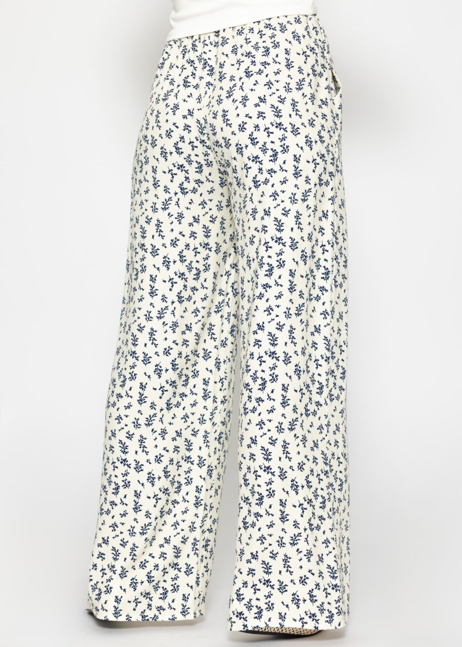 Trousers with wide leg and floral print - offwhite
