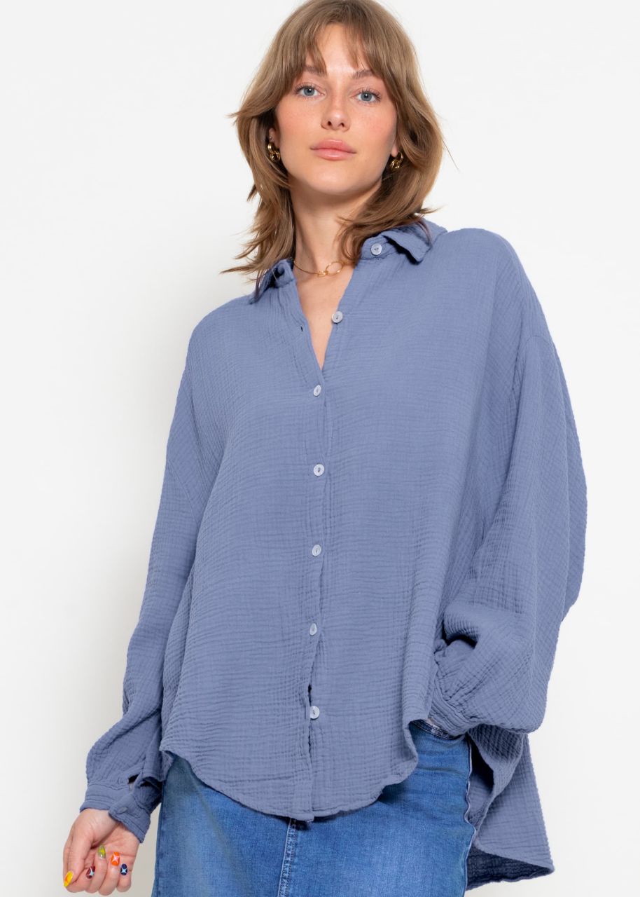 Muslin blouse oversize, short, blue