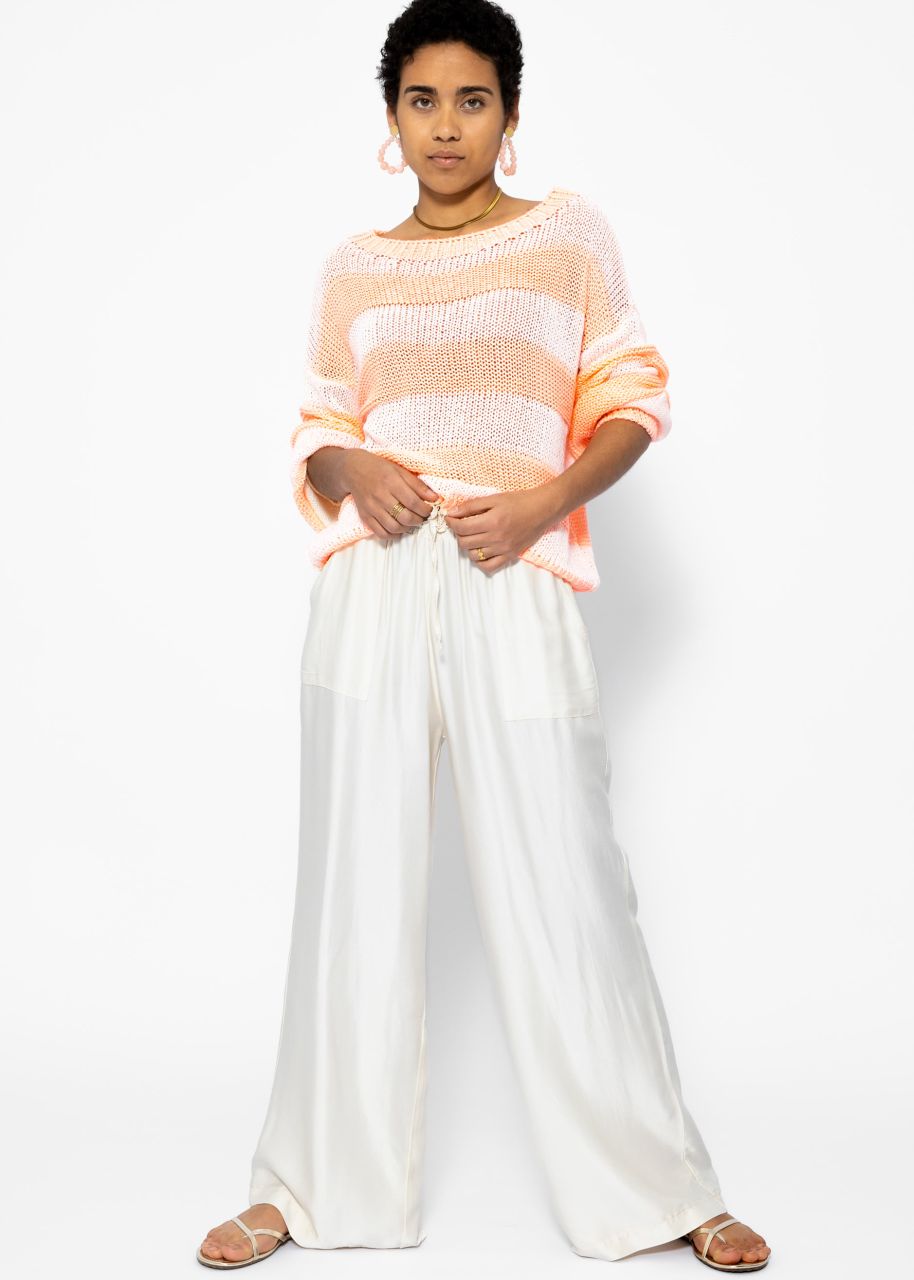 Striped cotton sweater - peach-offwhite