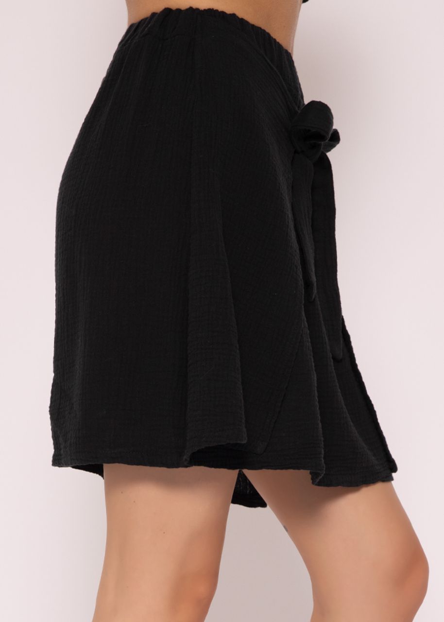 Muslin skirt with wrap effect, black