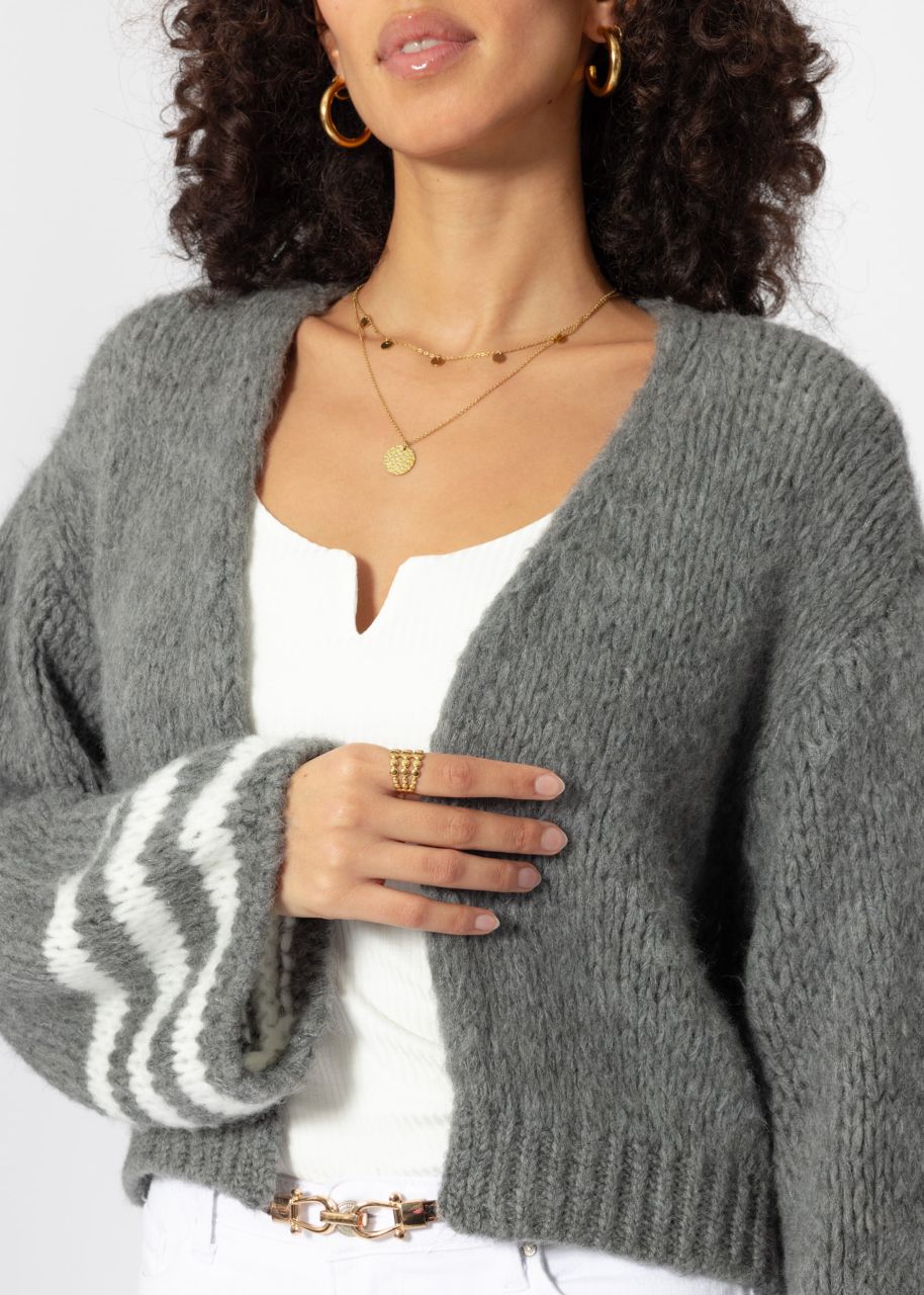 Cardigan with striped cuffs - dark gray