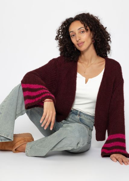 Cardigan with striped cuffs - burgundy