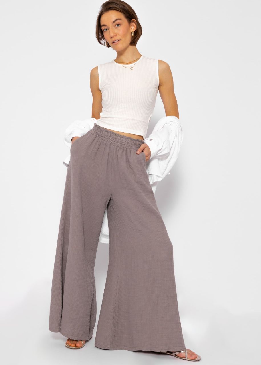 Muslin pants with wide leg - taupe