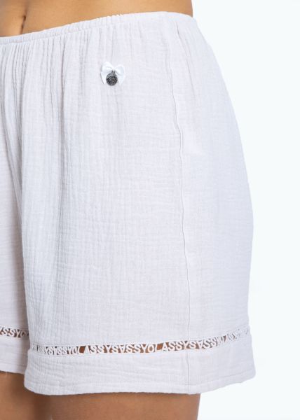 Muslin pyjama shorts with lace trim - light beige