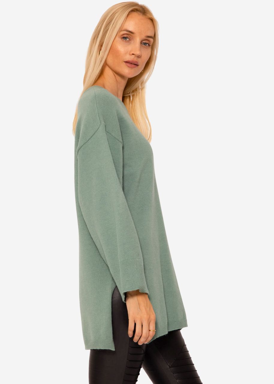 Oversized jumper with side slits - green